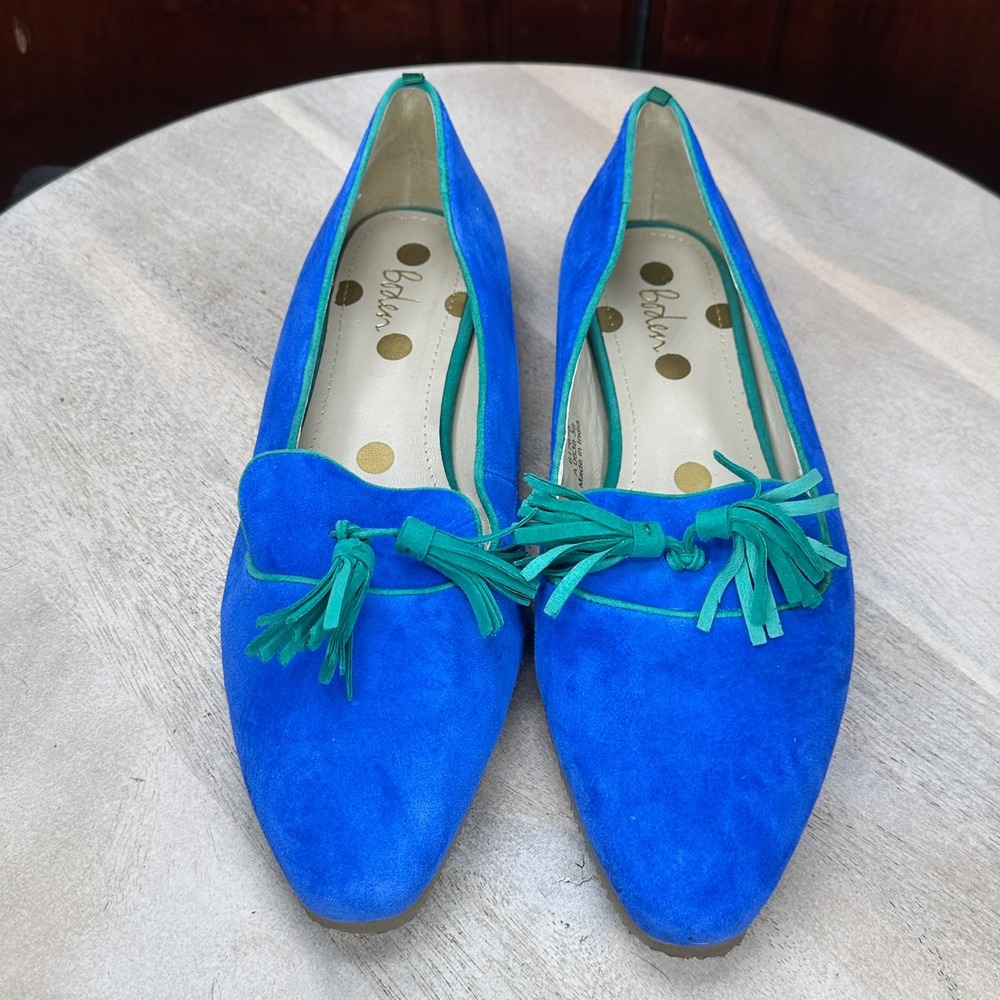 Boden Blue Suede Tassel Loafers Green Trim Pointed Toe Flats Mens EU 39 - Picture 11 of 12